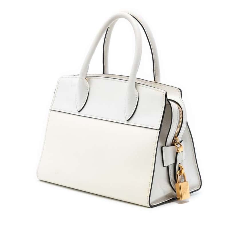 Prada Saffiano And City Calf Esplanade Satchel White Leather Good condition - Back View