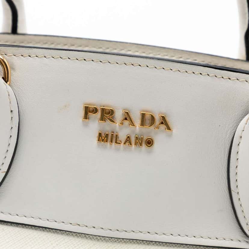 Prada Saffiano And City Calf Esplanade Satchel White Leather Good condition - Box View
