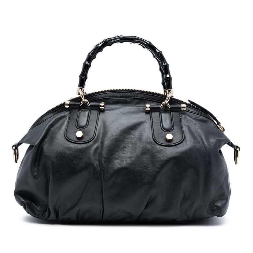 Gucci Leather Bamboo Dialux Pop Satchel Black Leather Very good condition - Front View