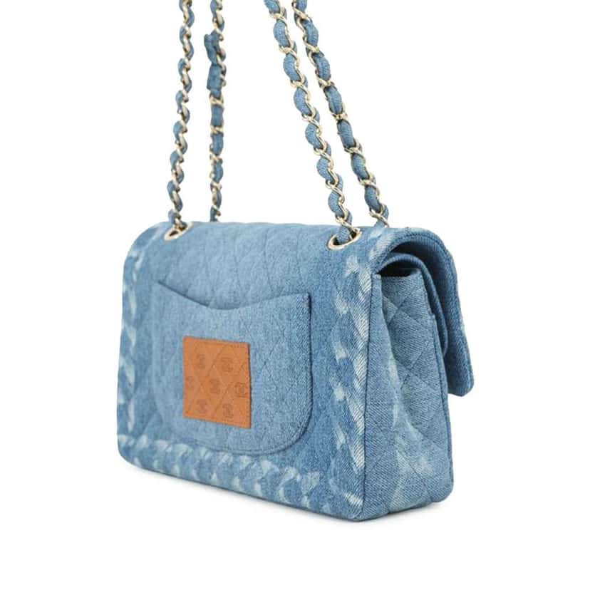 Chanel Medium Classic Washed Denim Double Flap Blue Denim Very good condition - Back View