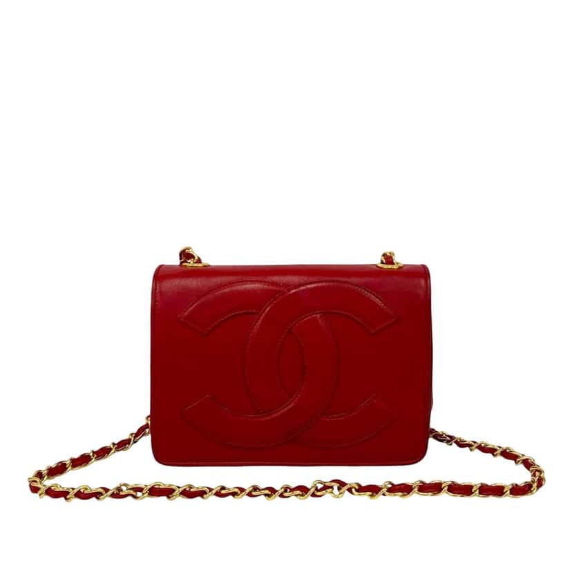 Chanel CC Lambskin Full Flap Red Leather Very good condition - Front View