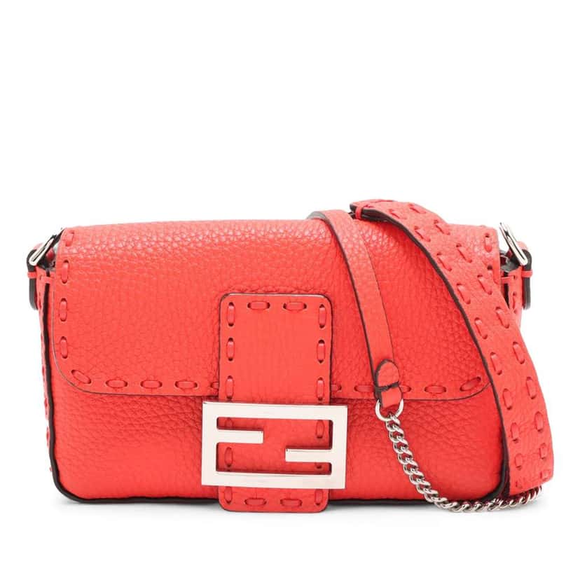 Fendi Mini Leather Selleria Baguette Satchel Red Leather Very good condition - Front View