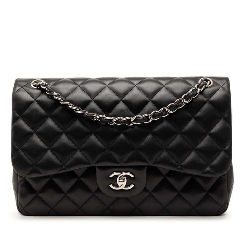 Chanel Jumbo Classic Lambskin Double Flap Black Leather Very good condition - Front View