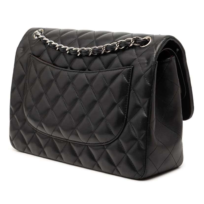 Chanel Jumbo Classic Lambskin Double Flap Black Leather Very good condition - Back View