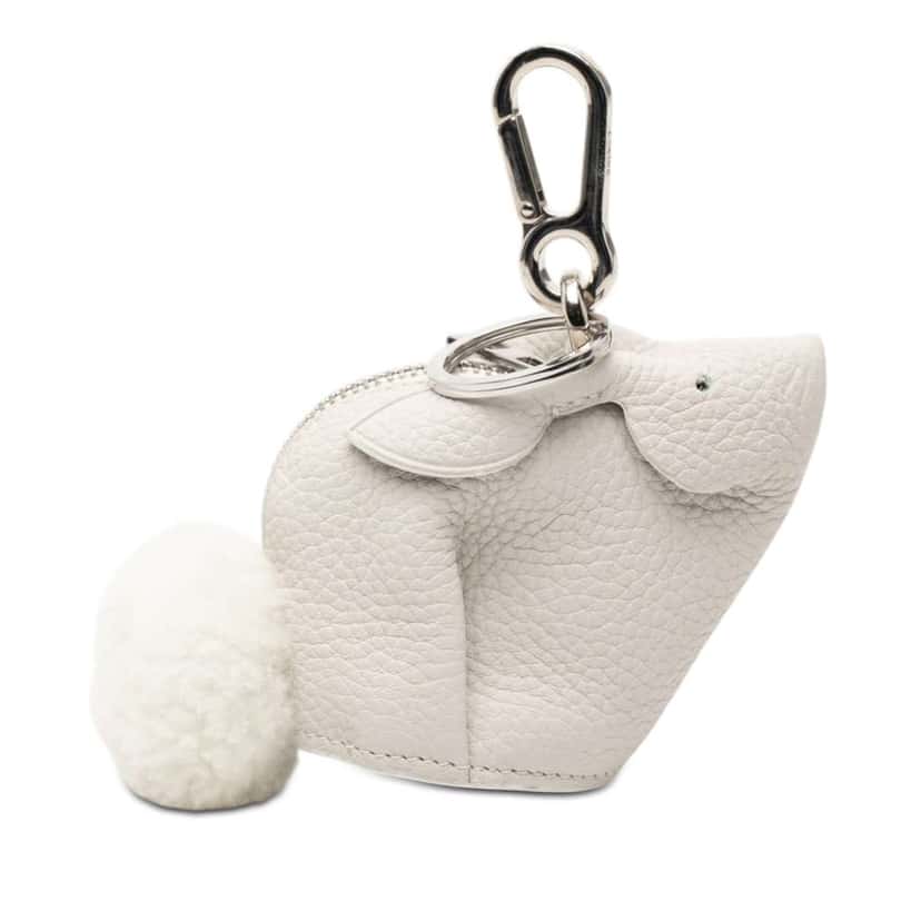 Loewe Pebbled Calfskin Bunny Bag Charm Coin Pouch White Leather Very good condition - Front View