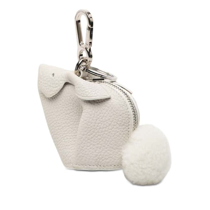Loewe Pebbled Calfskin Bunny Bag Charm Coin Pouch White Leather Very good condition - Back View