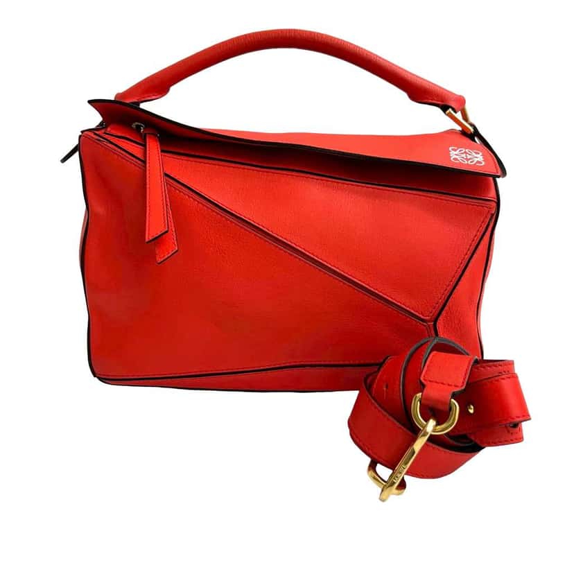 Loewe Medium Calfskin Puzzle Satchel Red Leather Very good condition - Front View
