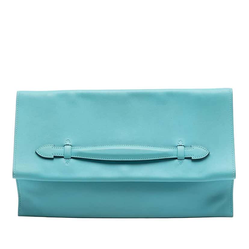 Hermès Evercolor Pliplat Clutch Blue Leather Good condition - Front View
