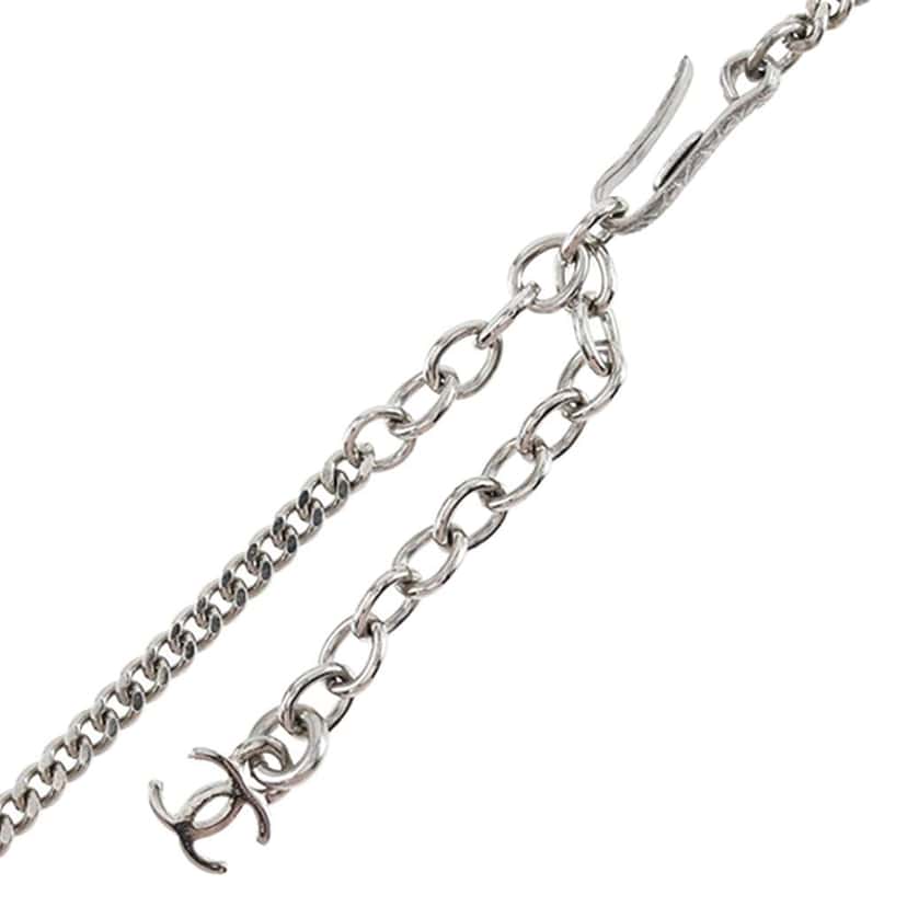 Chanel Silver Plated Brass and Acrylic CC Pendant Necklace Silver Metal Very good condition - Inside View