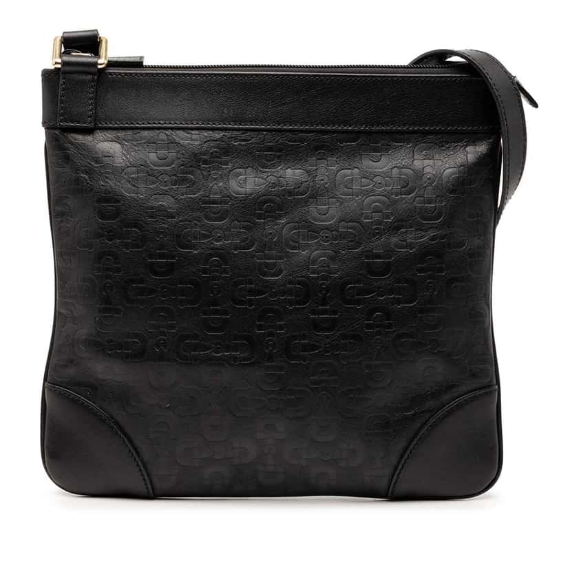Gucci Embossed Leather Horsebit Crossbody Black Leather Very good condition - Front View