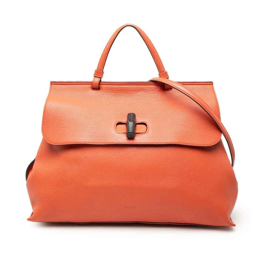 Gucci Large Leather Bamboo Daily Satchel Orange Leather Very good condition - Front View