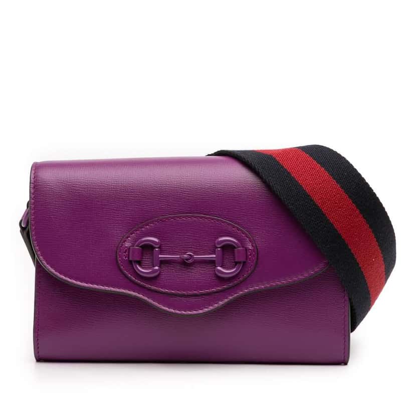 Gucci Mini Leather Horsebit 1955 Web Crossbody Purple Leather Very good condition - Front View