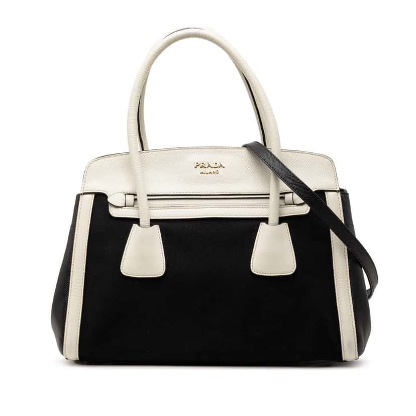 Prada Bicolor Saffiano Cuir Trimmed Canvas Satchel Black Canvas Very good condition - Front View