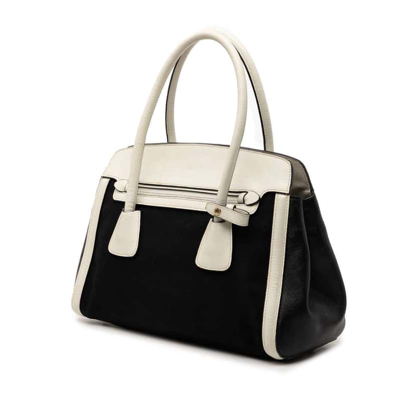 Prada Bicolor Saffiano Cuir Trimmed Canvas Satchel Black Canvas Very good condition - Back View