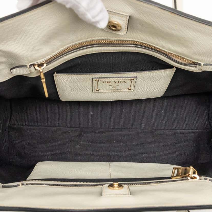 Prada Bicolor Saffiano Cuir Trimmed Canvas Satchel Black Canvas Very good condition - Model View