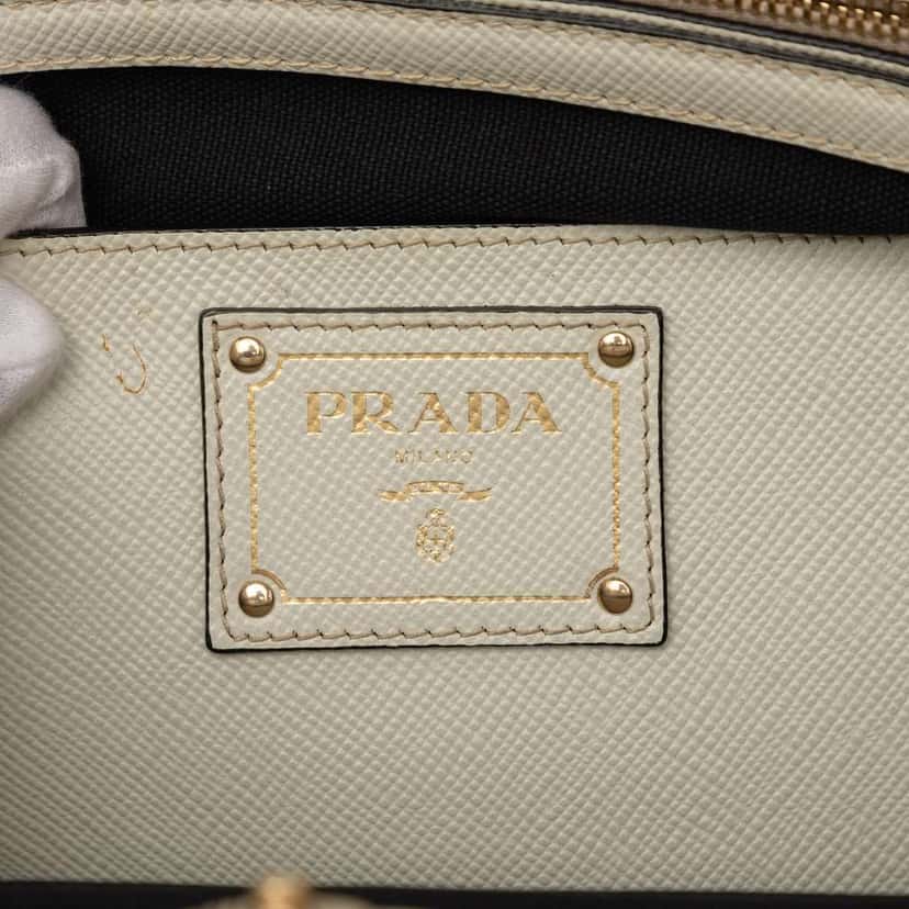 Prada Bicolor Saffiano Cuir Trimmed Canvas Satchel Black Canvas Very good condition - Box View