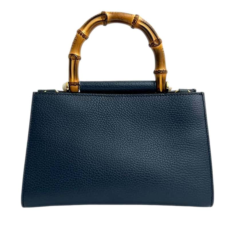 Gucci Mini Leather Bamboo Nymphaea Satchel Blue Leather Very good condition - Front View
