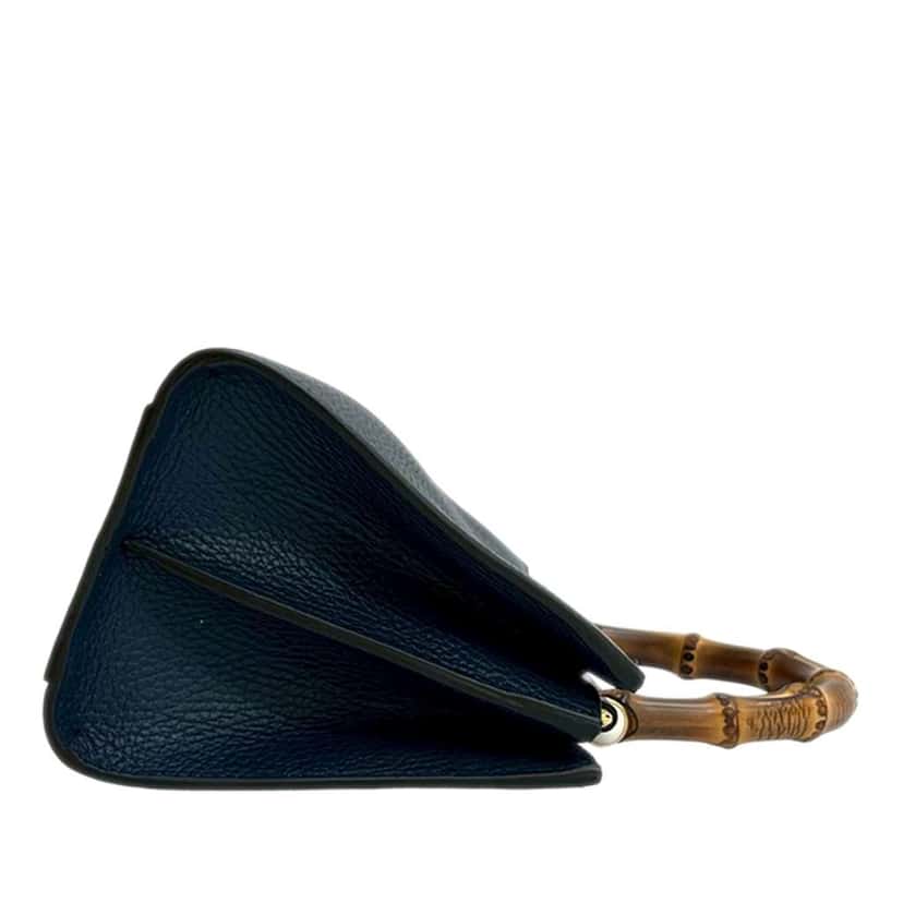 Gucci Mini Leather Bamboo Nymphaea Satchel Blue Leather Very good condition - Model View