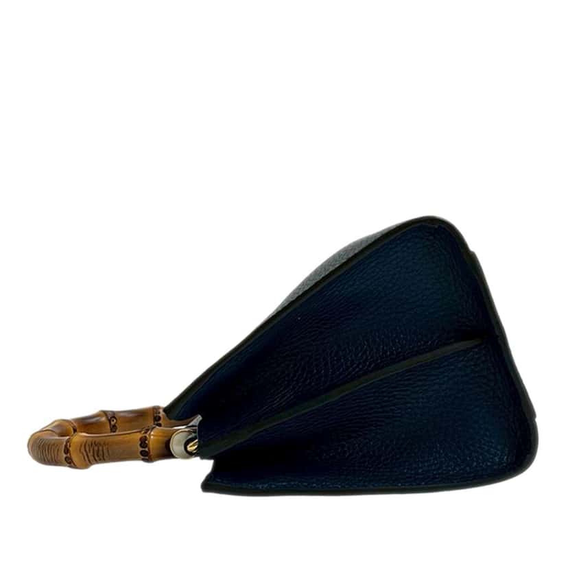 Gucci Mini Leather Bamboo Nymphaea Satchel Blue Leather Very good condition - Box View