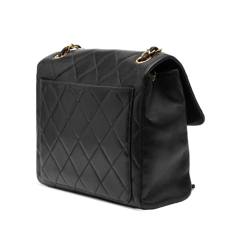 Chanel CC Quilted Lambskin Single Flap Black Leather Very good condition - Back View