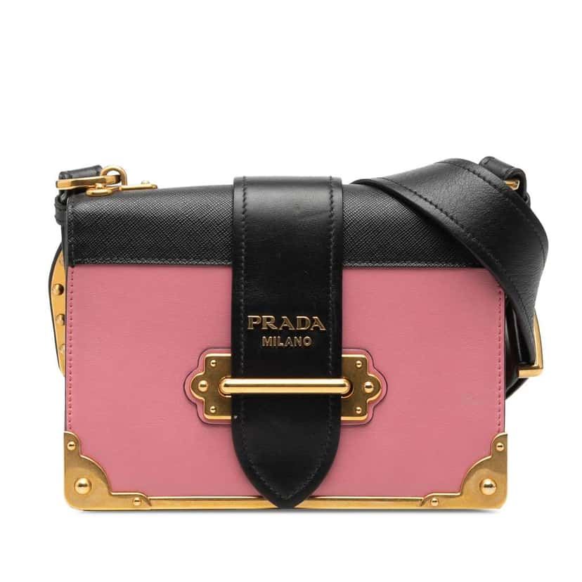 Prada Saffiano Trimmed City Calf Cahier Crossbody Pink Leather Very good condition - Front View