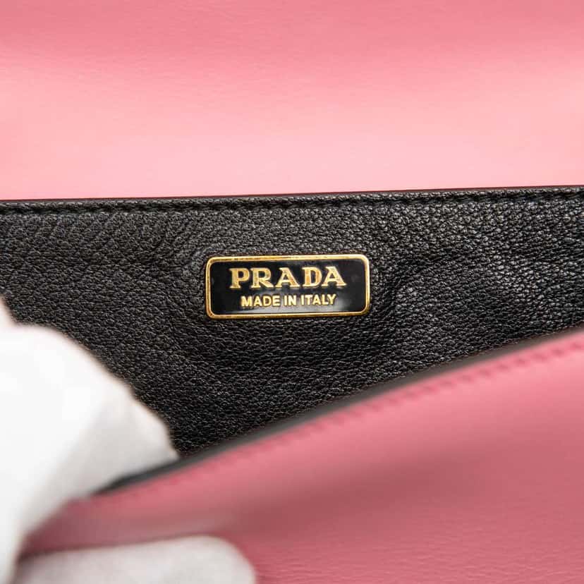 Prada Saffiano Trimmed City Calf Cahier Crossbody Pink Leather Very good condition - Box View