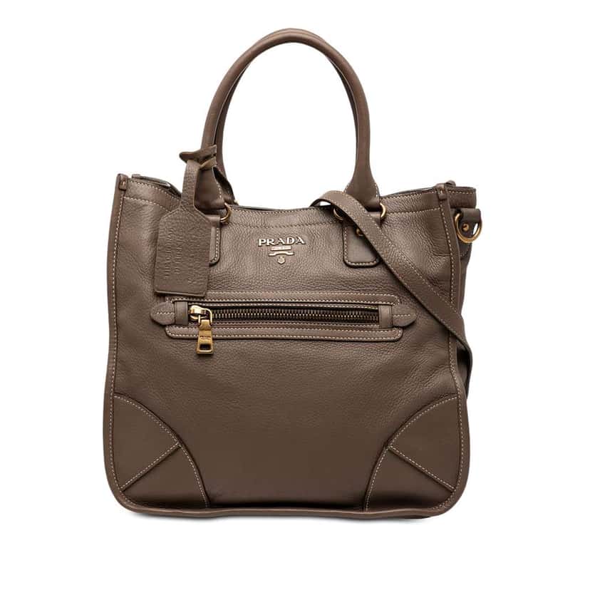Prada Cervo Open Convertible Tote Brown Leather Very good condition - Front View