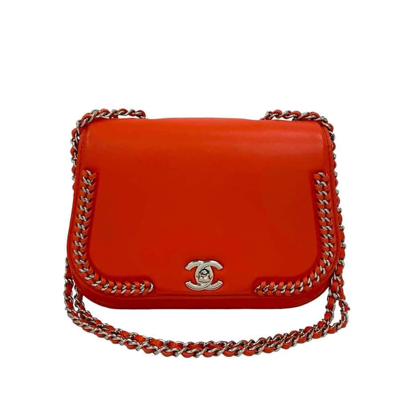 Chanel Small Calfskin Braided Chic Flap Orange Leather Very good condition - Front View