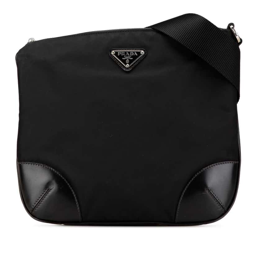 Prada Vitello Trimmed Tessuto Zip Top Crossbody Black Very good condition - Front View
