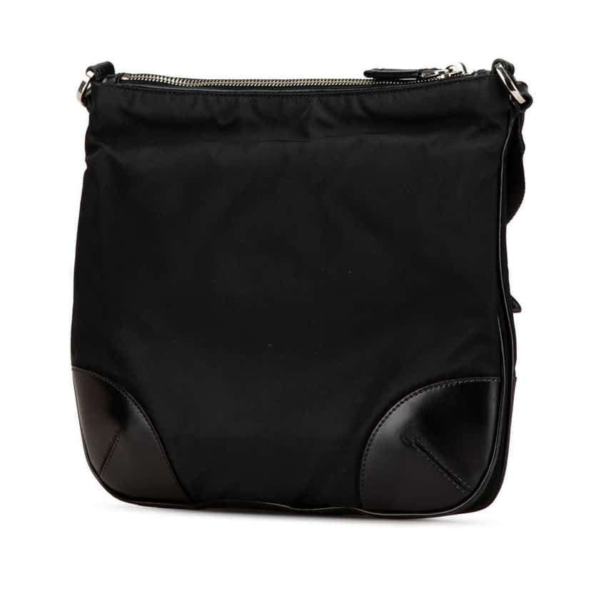 Prada Vitello Trimmed Tessuto Zip Top Crossbody Black Very good condition - Back View