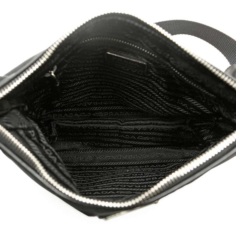 Prada Vitello Trimmed Tessuto Zip Top Crossbody Black Very good condition - Model View