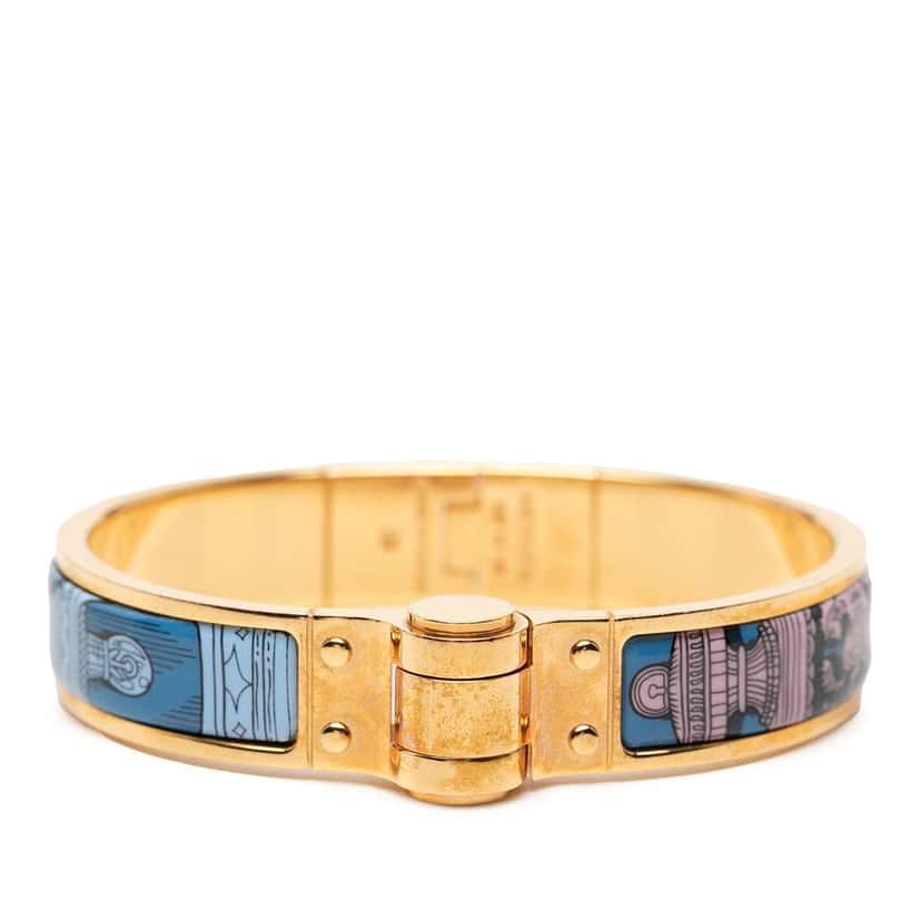 Hermès Narrow Printed Enamel Hinge Bracelet Blue Good condition - Front View