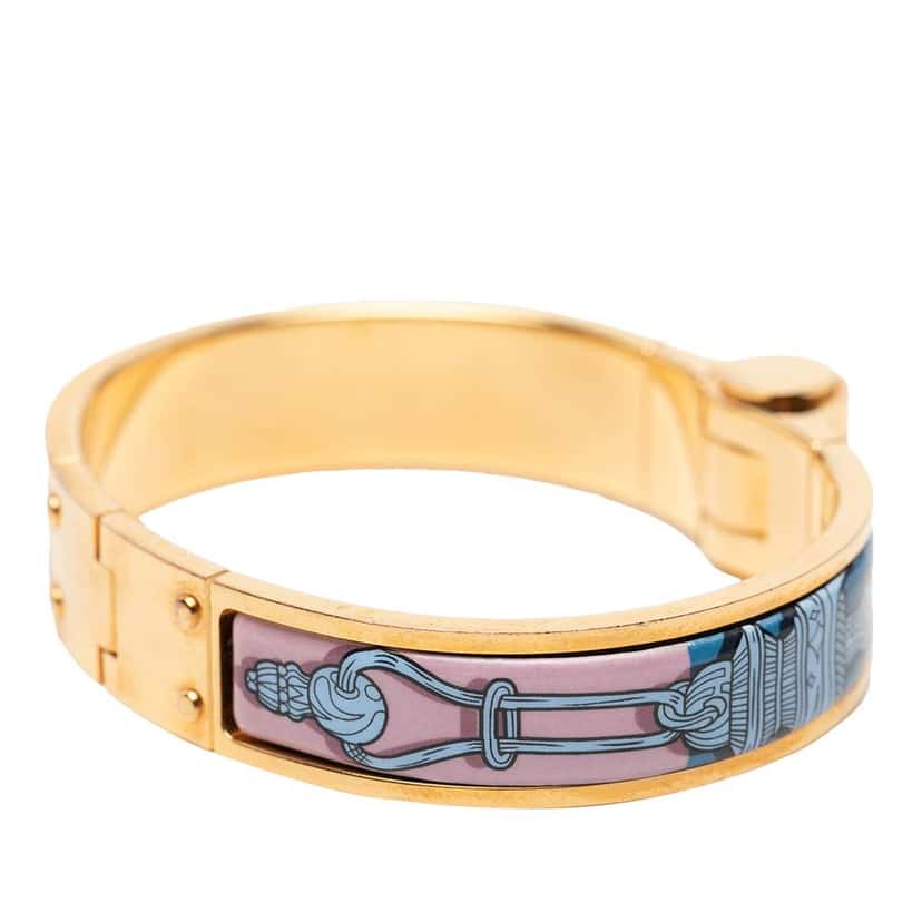 Hermès Narrow Printed Enamel Hinge Bracelet Blue Good condition - Inside View