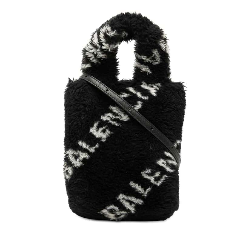 Balenciaga Faux Fur Logo Everyday Phone Holder Black Polyester Very good condition - Front View