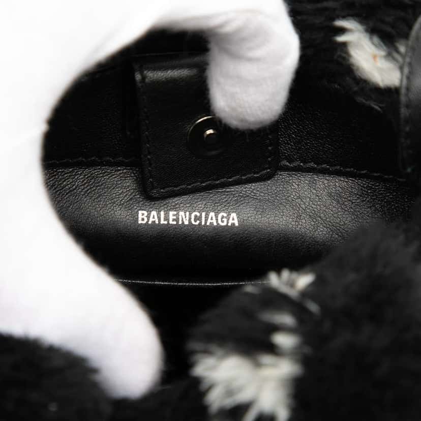 Balenciaga Faux Fur Logo Everyday Phone Holder Black Polyester Very good condition - Box View