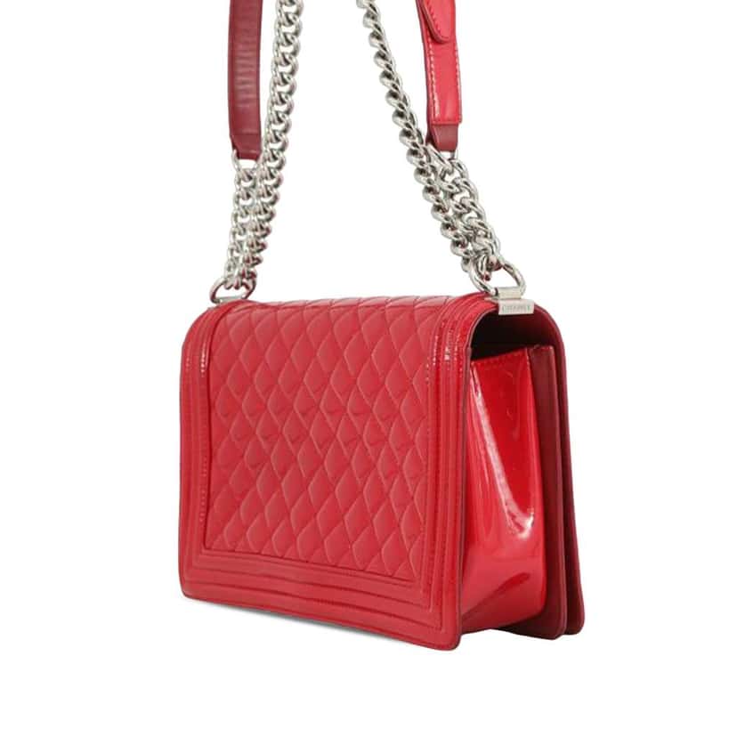Chanel Medium Quilted Patent Acrylic Boy Flap Red Leather Very good condition - Back View