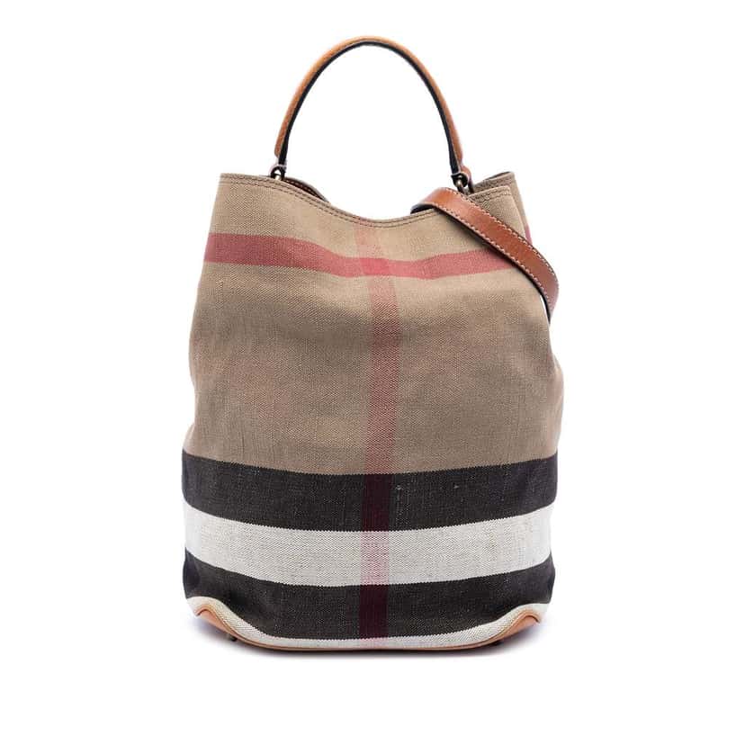 Burberry Medium Mega Check Canvas Ashby Bucket Bag Brown Canvas Very good condition - Front View