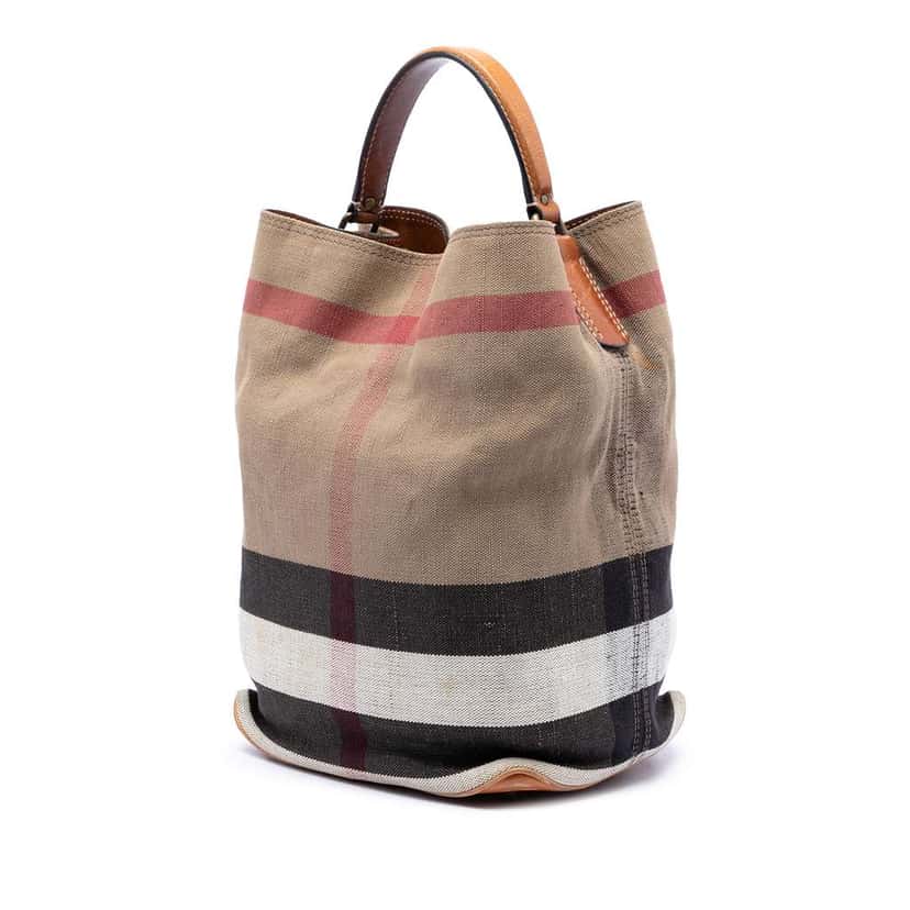 Burberry Medium Mega Check Canvas Ashby Bucket Bag Brown Canvas Very good condition - Back View
