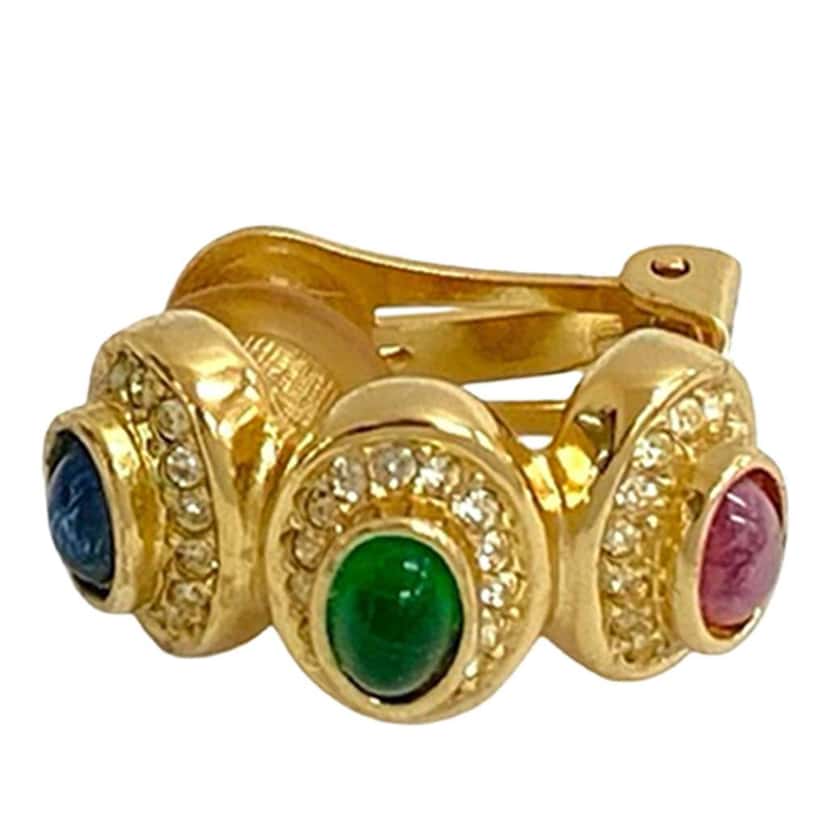 Dior Gold Plated Gripoix and Rhinestone Cuff Clip On Earrings Gold Metal Very good condition - Inside View