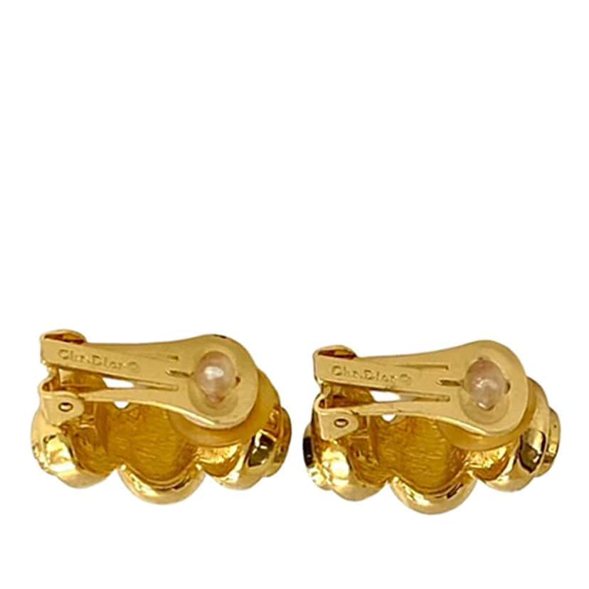 Dior Gold Plated Gripoix and Rhinestone Cuff Clip On Earrings Gold Metal Very good condition - Model View