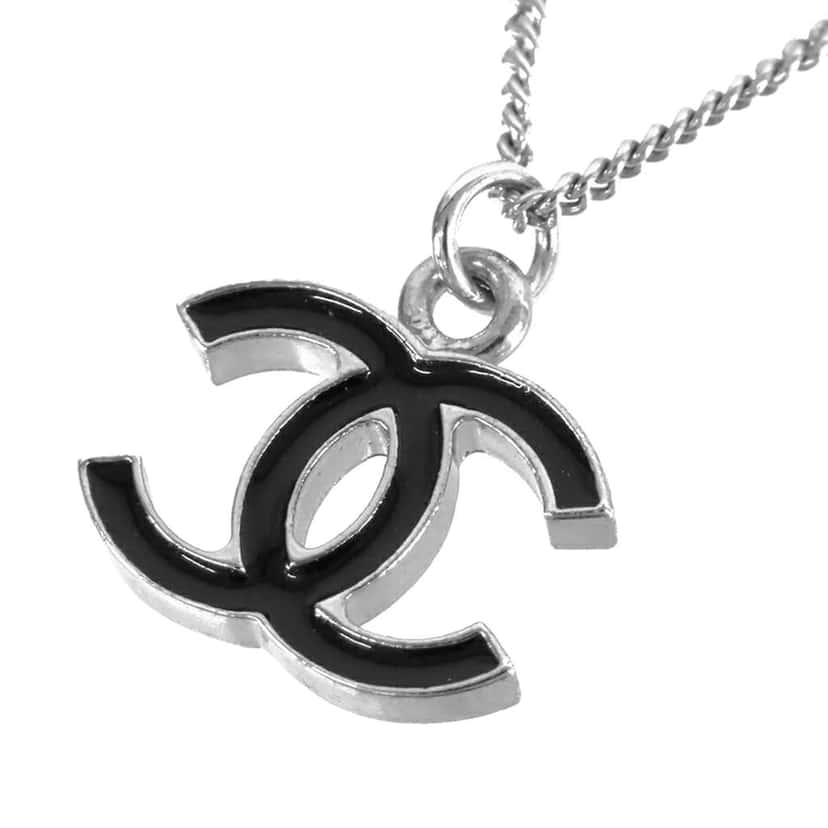 Chanel Silver Plated CC Pendant Necklace Silver Metal Very good condition - Back View