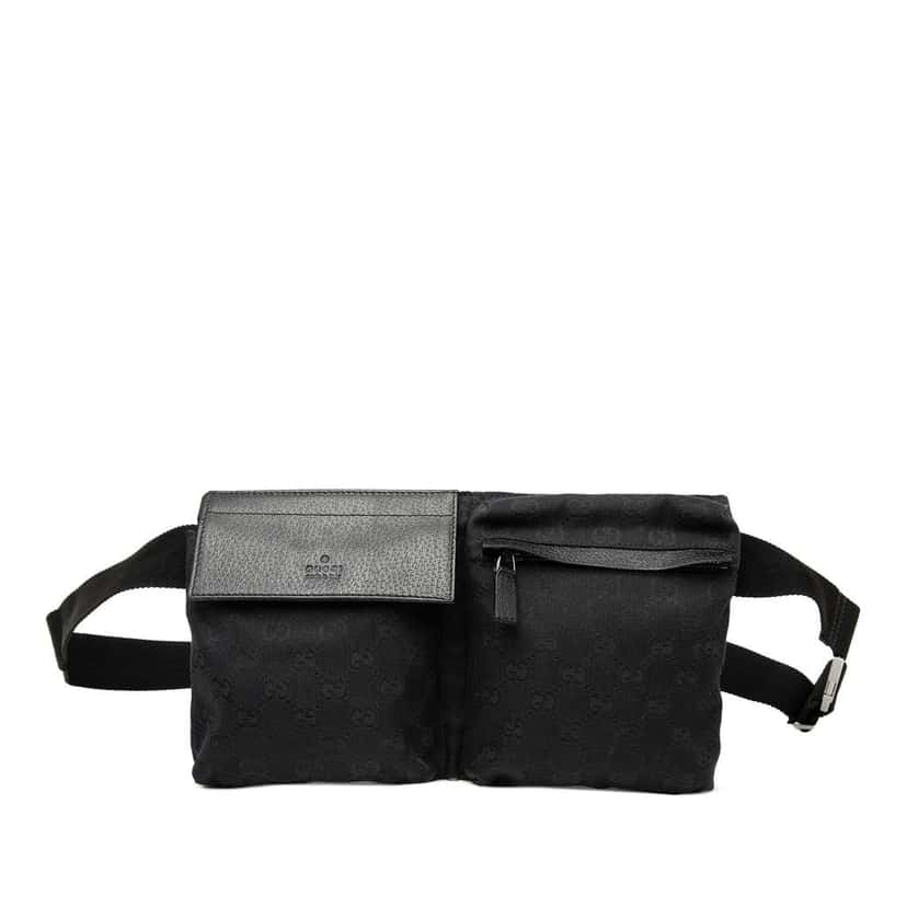 Gucci GG Canvas Double Pocket Belt Bag Black Canvas Very good condition - Front View
