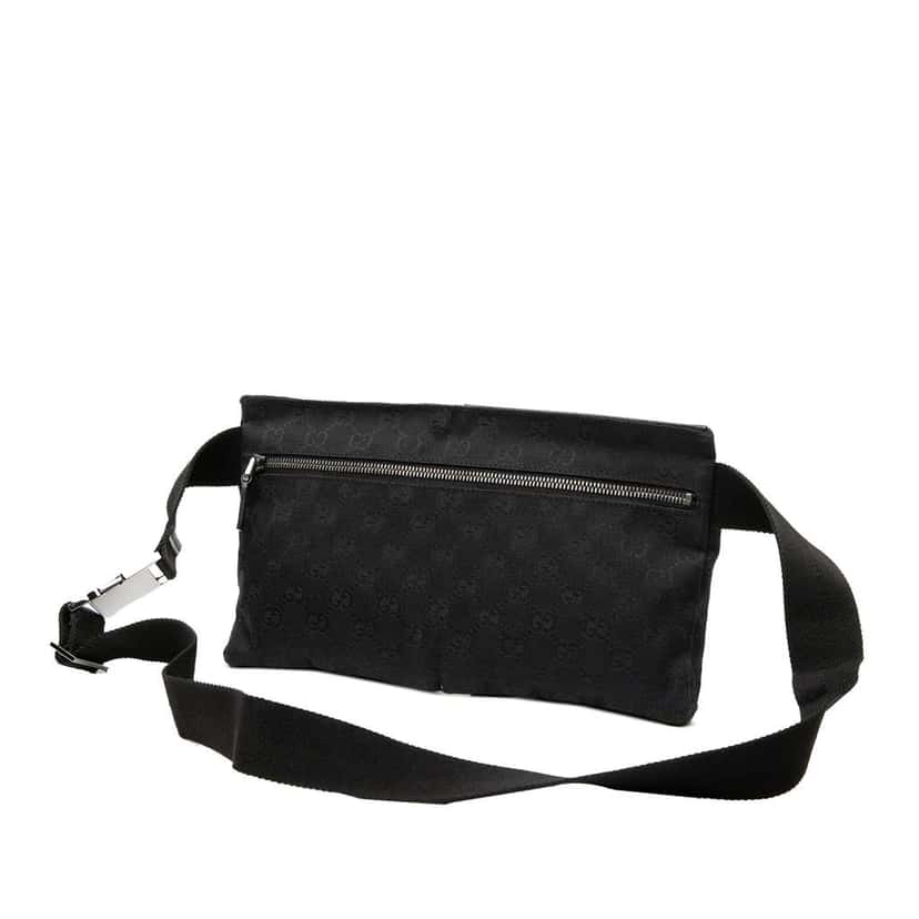Gucci GG Canvas Double Pocket Belt Bag Black Canvas Very good condition - Back View