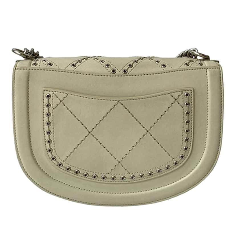 Chanel Small Calfskin Coco Eyelets Round Flap White Leather Very good condition - Back View