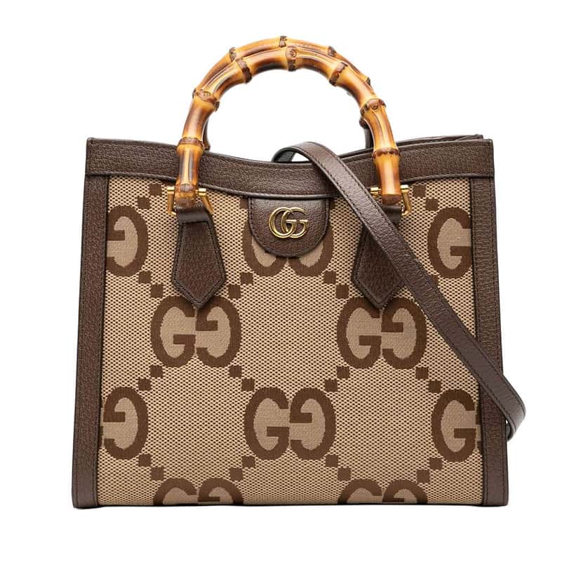Gucci Medium Jumbo GG Canvas Bamboo Diana Satchel Brown Canvas Very good condition - Front View