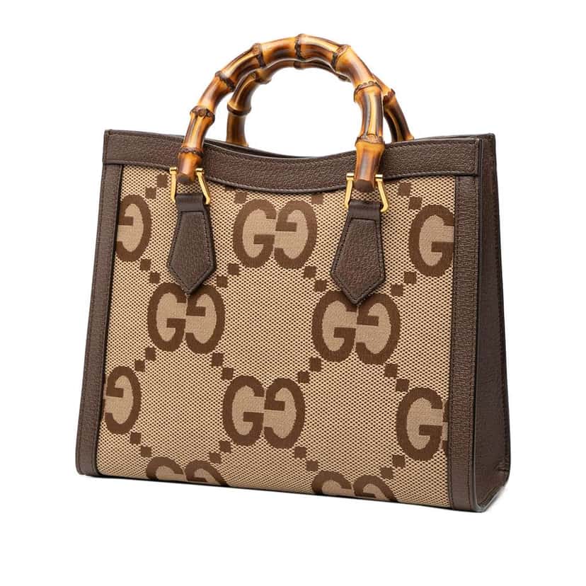 Gucci Medium Jumbo GG Canvas Bamboo Diana Satchel Brown Canvas Very good condition - Back View