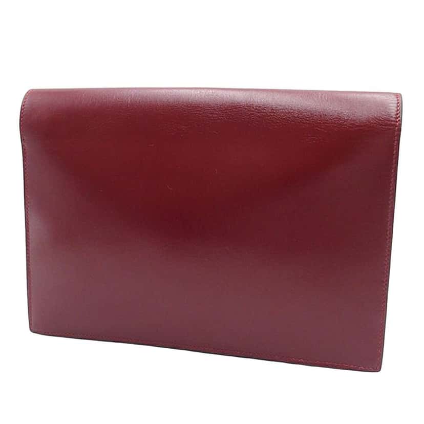 Hermès Box Calf Jet Pochette Clutch Red Leather Good condition - Back View