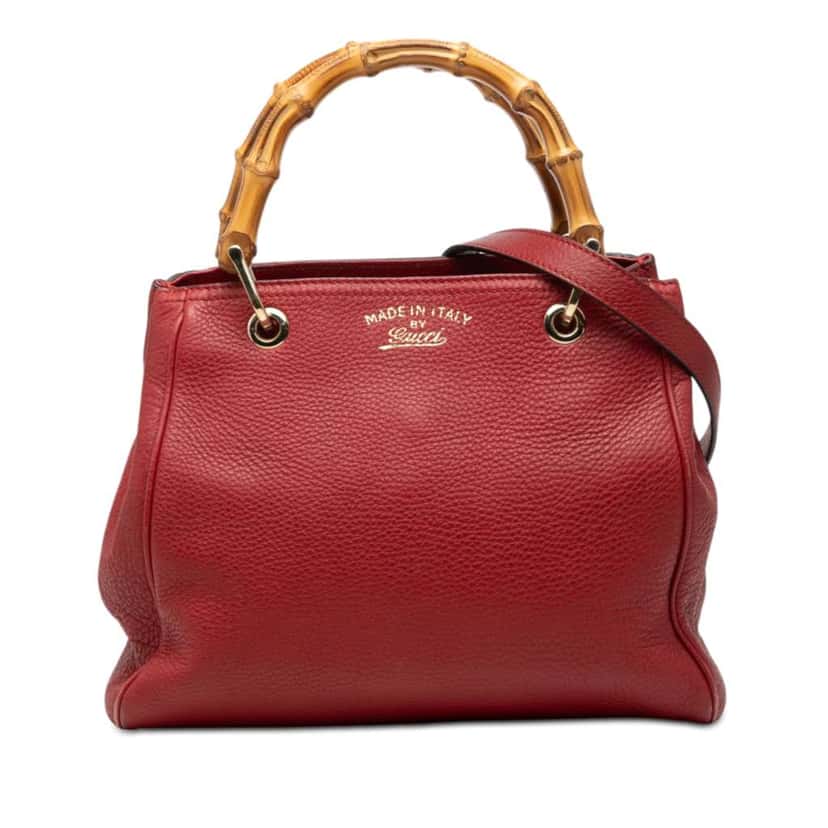 Gucci Small Calfskin Bamboo Shopper Satchel Red Leather Very good condition - Front View