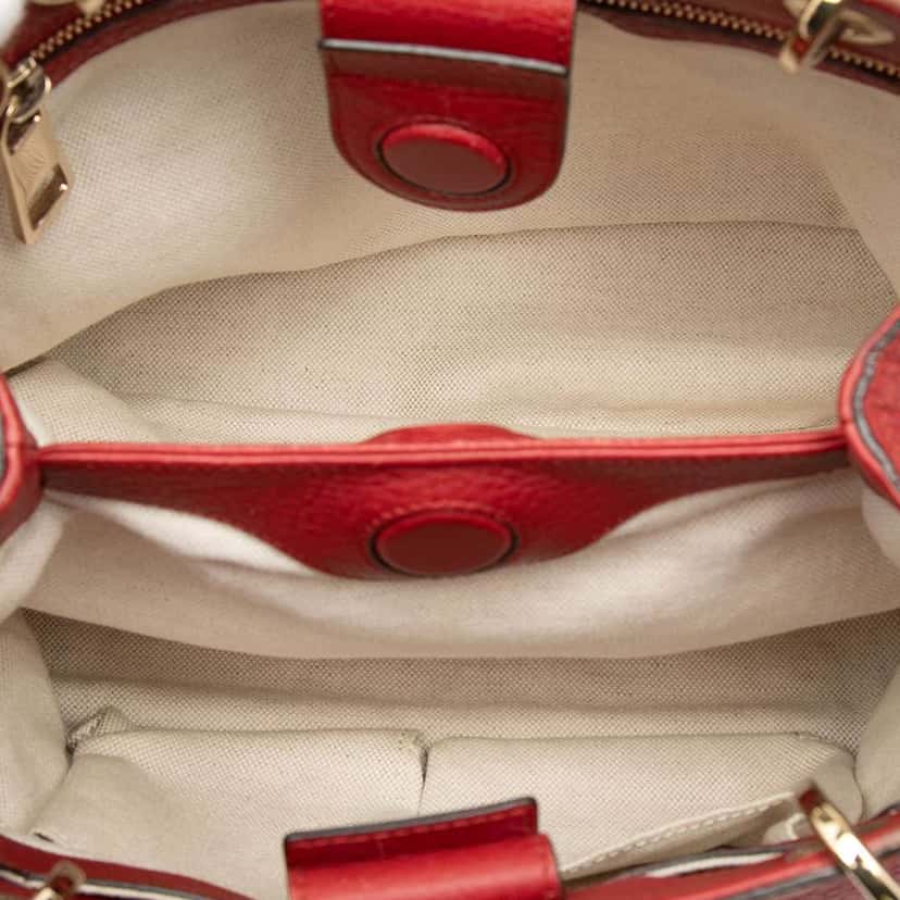 Gucci Small Calfskin Bamboo Shopper Satchel Red Leather Very good condition - Model View