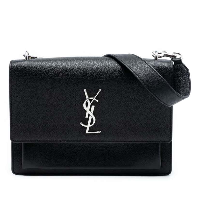 Saint Laurent Medium Grained Calfskin Monogram Sunset Crossbody Black Leather Very good condition - Front View